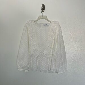 Elizabeth James White Long Sleeve Ruffle Eyelet Elastic Waist Blouse XXL New